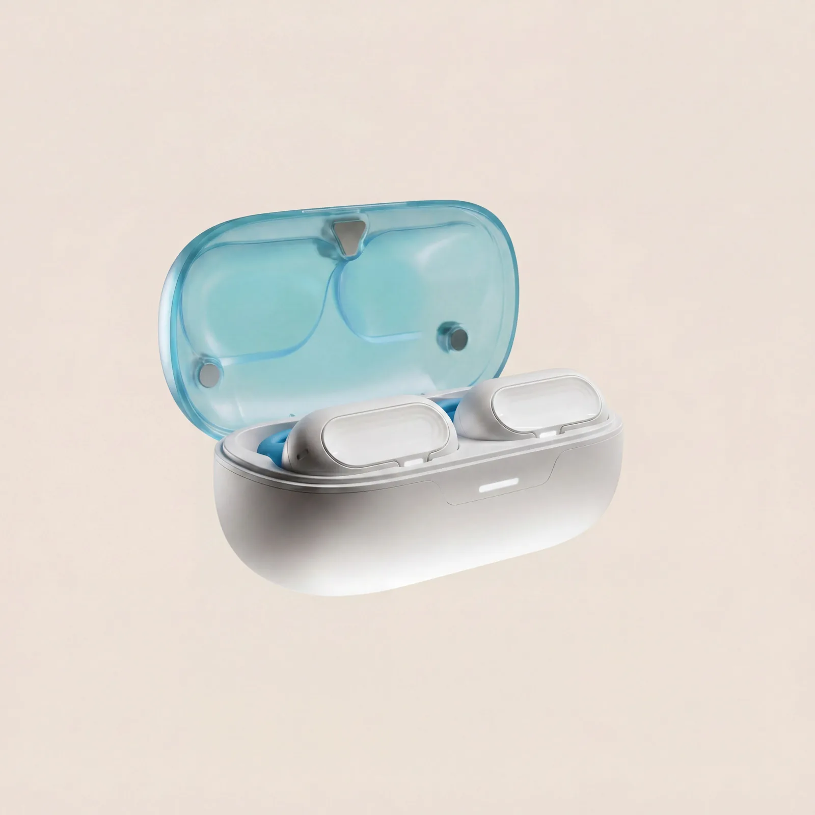 Charging case open with HumanPods inside
