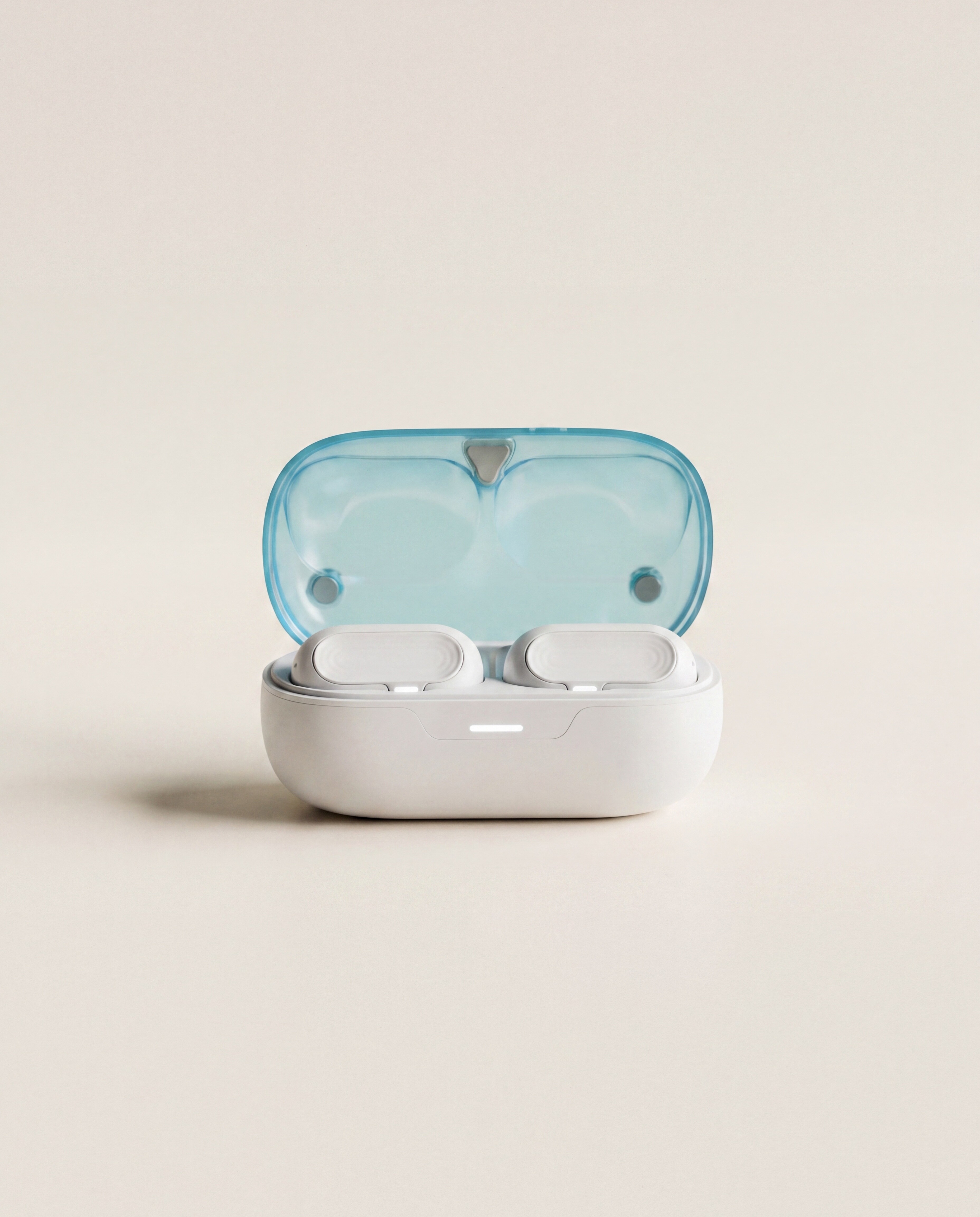 HumanPods case open, one earbud lifting out of its slot