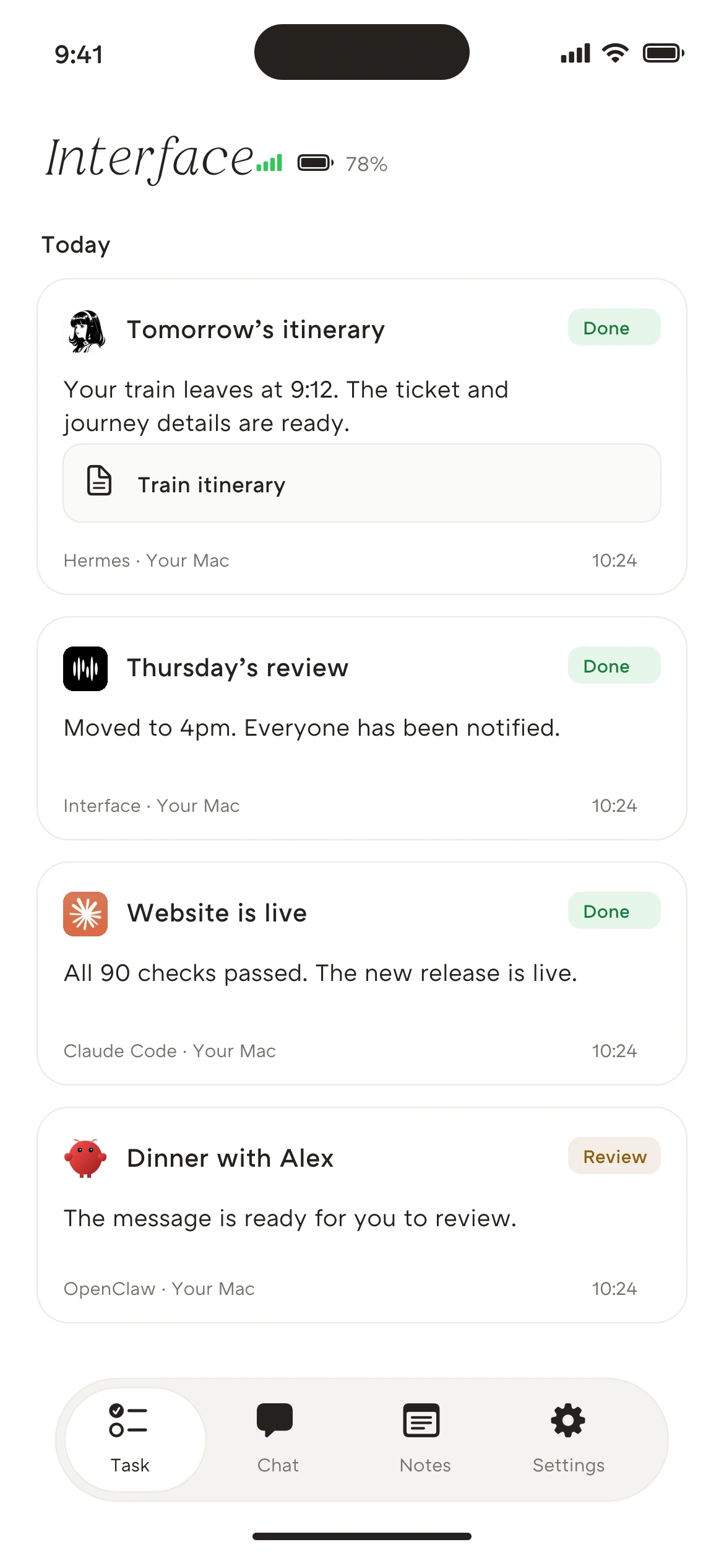 Tasks and active work in NatureOS