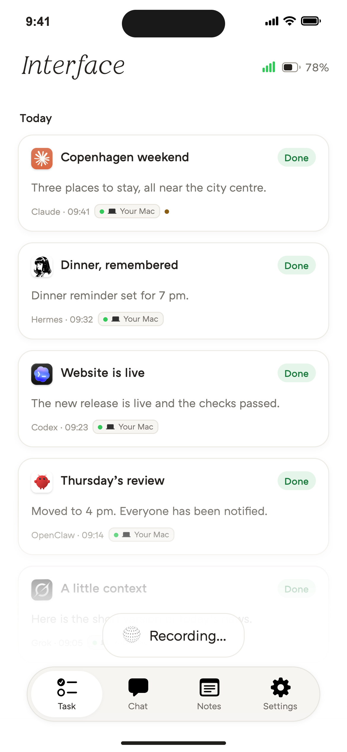 NatureOS capturing a spoken request through Interface